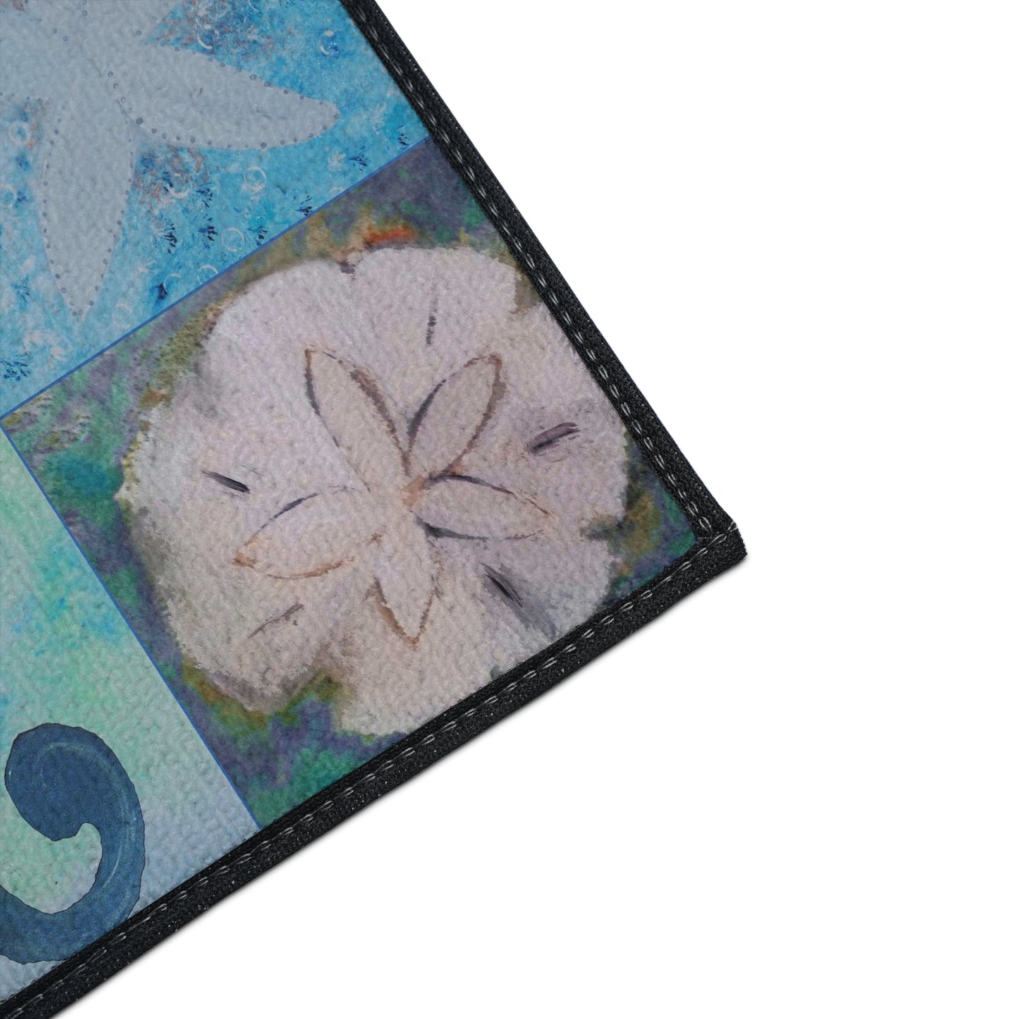 Seahorse and seashells blue Beach Home door floormat rug with non-skid backing- Available in 5 Sizes