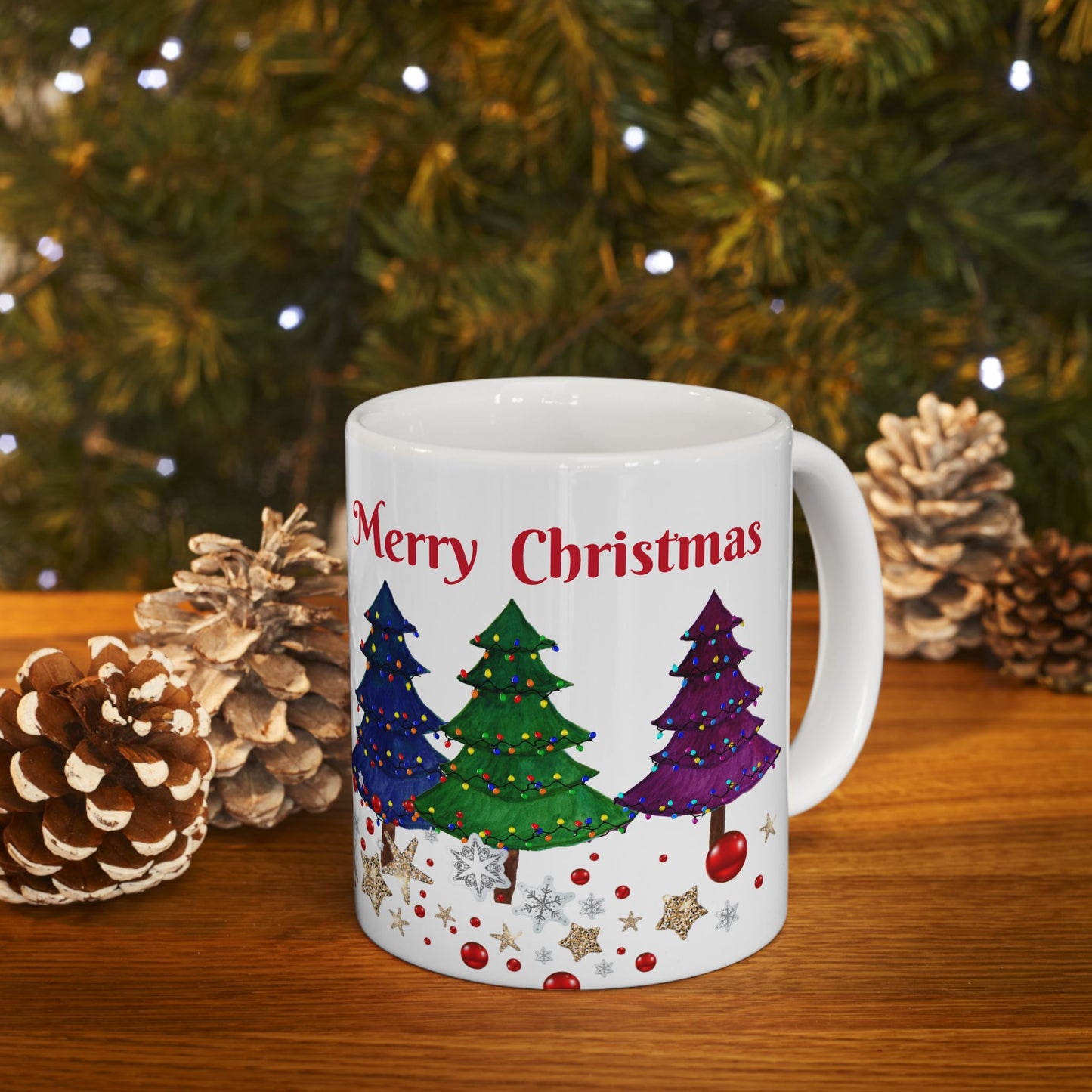 Festive Holiday Christmas trees Ceramic Mug (11oz, 15oz) - Holiday Coffee Cup - Great Christmas Gift