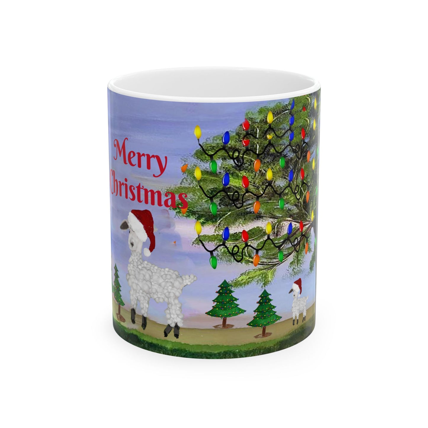 Sheep Country home Holiday Christmas Ceramic Mug (11oz, 15oz) - Holiday Coffee Cup - Great Christmas Gift. Farm house gift.