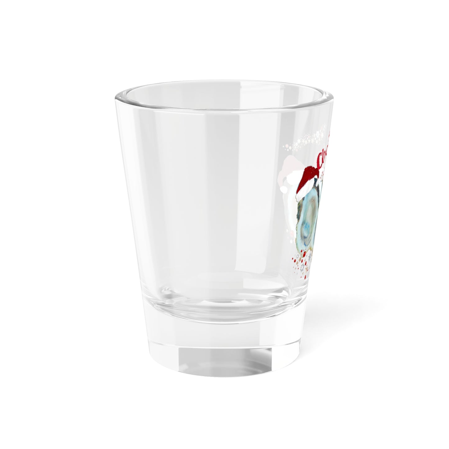 Oysters shooters Holiday festive party barware tropical theme Shot Glass, 1.5oz. Christmas bar shot glasses. Santa oysters.