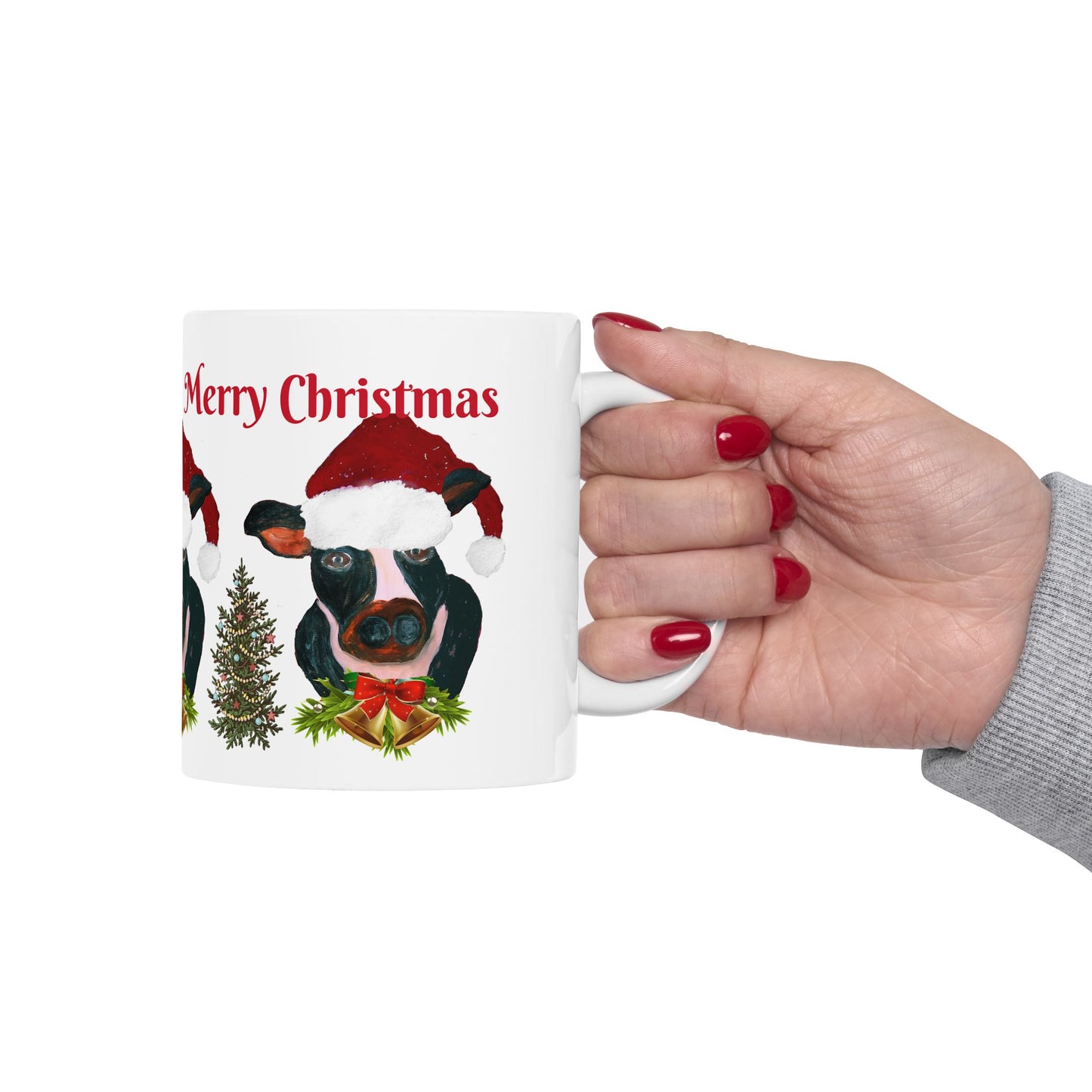 Country home Santa cow Holiday Christmas Ceramic Mug (11oz, 15oz) - Holiday Coffee Cup - Great Christmas Gift. Farm house gift.