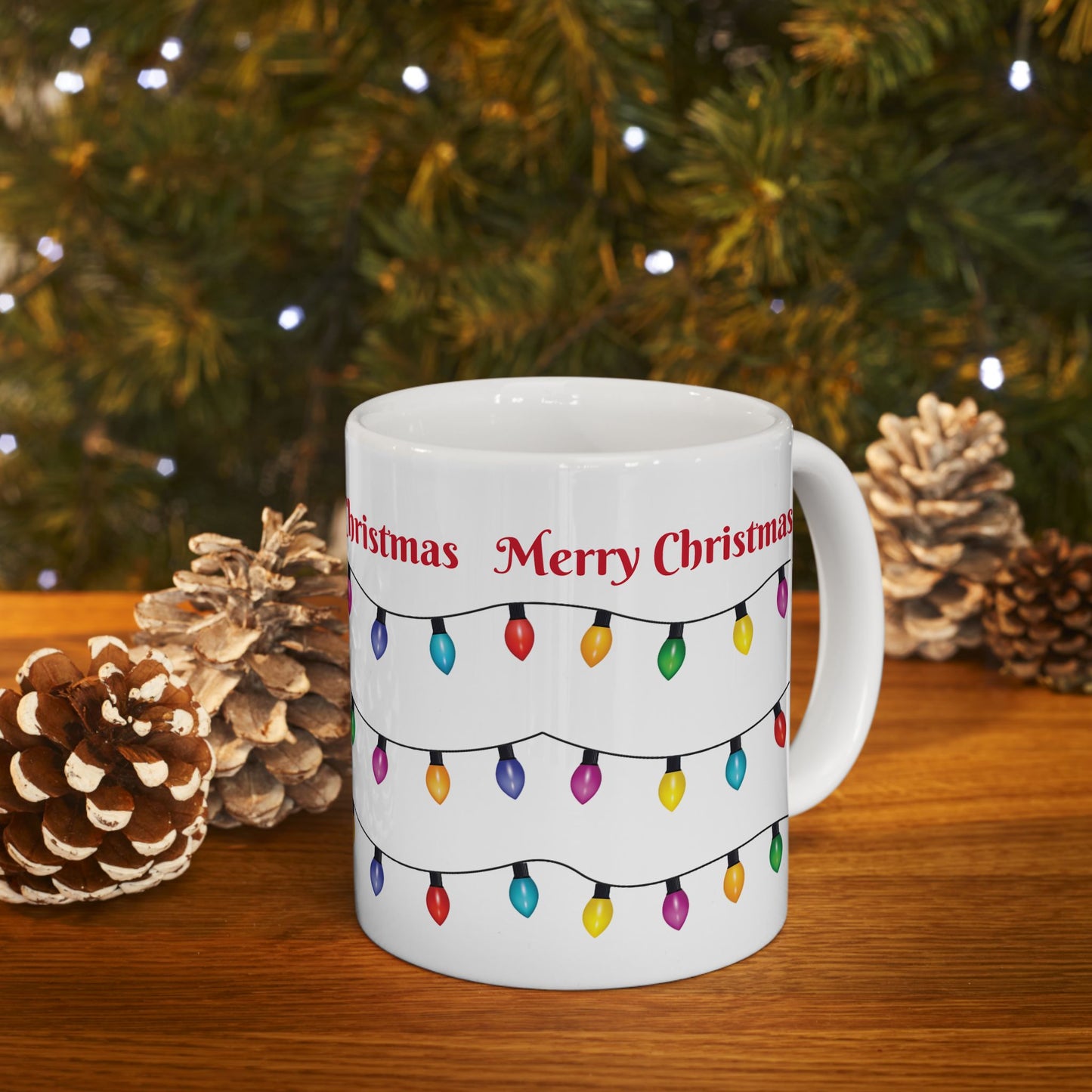 Holiday lights Christmas Ceramic Mug (11oz, 15oz) - Festive Holiday Coffee Cup - Great Christmas Gift