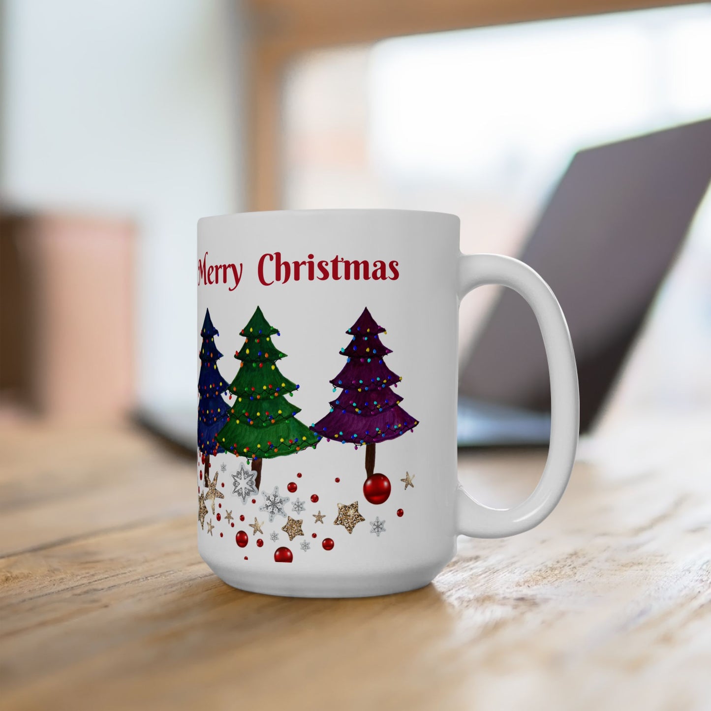 Festive Holiday Christmas trees Ceramic Mug (11oz, 15oz) - Holiday Coffee Cup - Great Christmas Gift