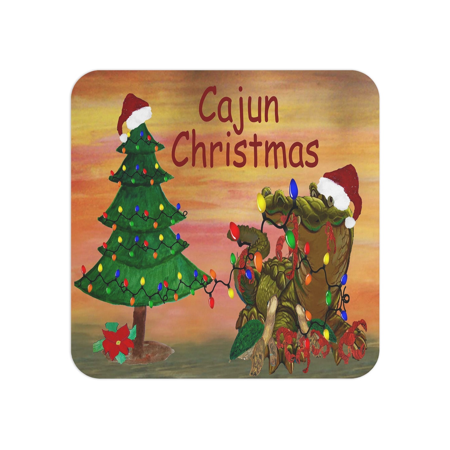 Cajun Christmas Coasters Set bayou Party Bar Hardboard (50 or 100 pcs) Size 4 x 4 inches.