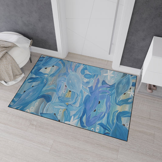 Floor Mat - Blue Crabs Party Coastal Beach Home Design - Available in 5 Sizes