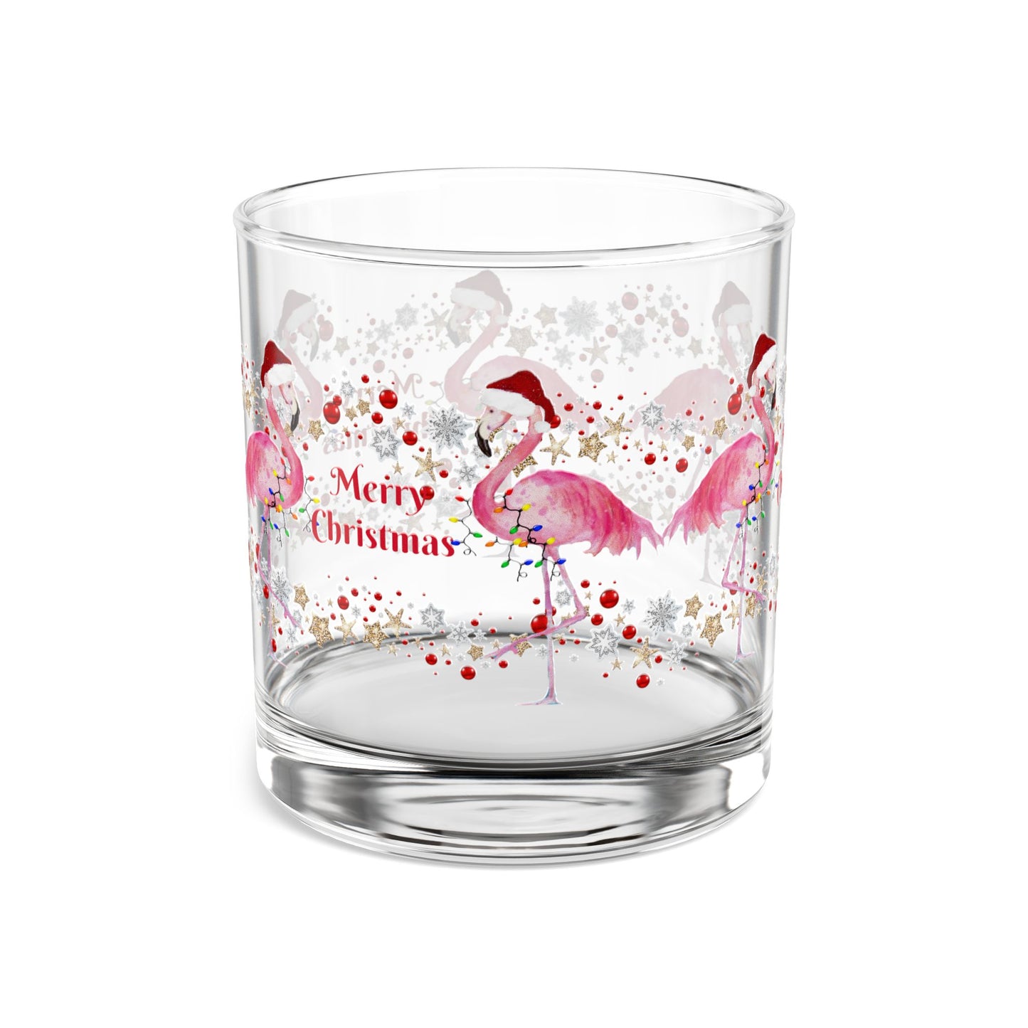 Flamingos Christmas coastal tropical Holiday party Rocks Glass, 10oz