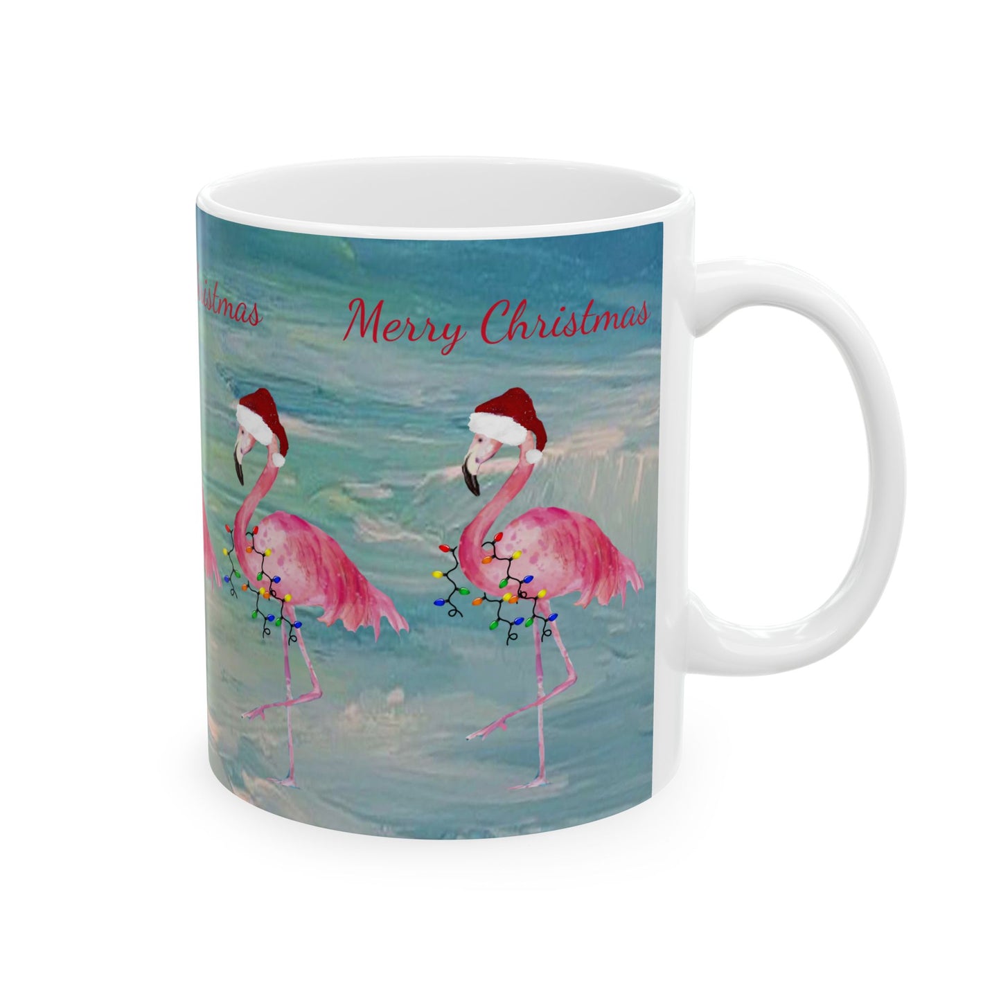 Flamingo Christmas on clearwater beach  Ceramic Mug (11oz, 15oz) - Coastal Holiday Coffee Cup - Great Christmas Gift