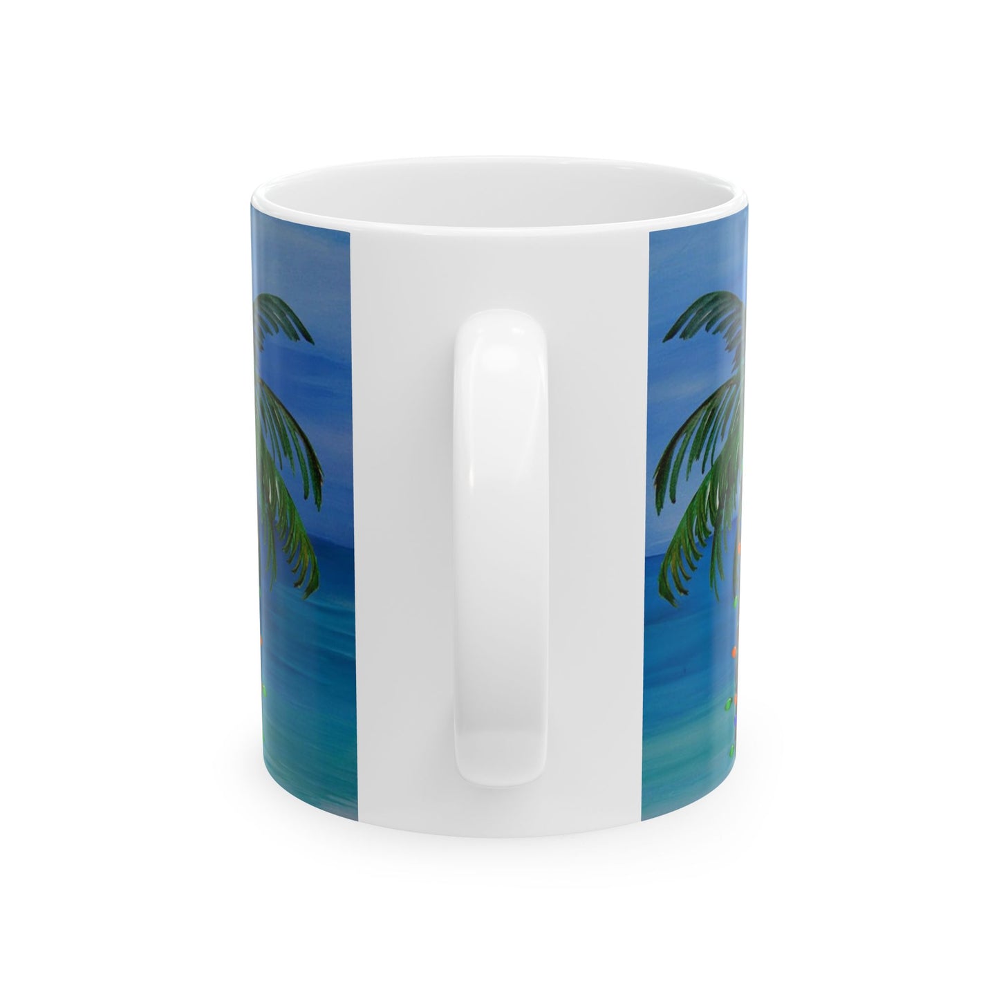 Tropical Christmas with decorated palm trees Ceramic Mug (11oz, 15oz) - Coastal Holiday Coffee Cup - Great Christmas Gift