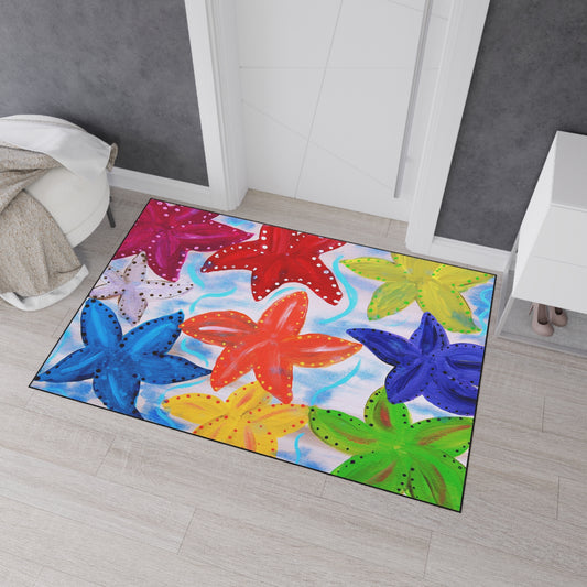 Colorful starfish Beach Home door floormat rug with non-skid backing- Available in 5 Sizes