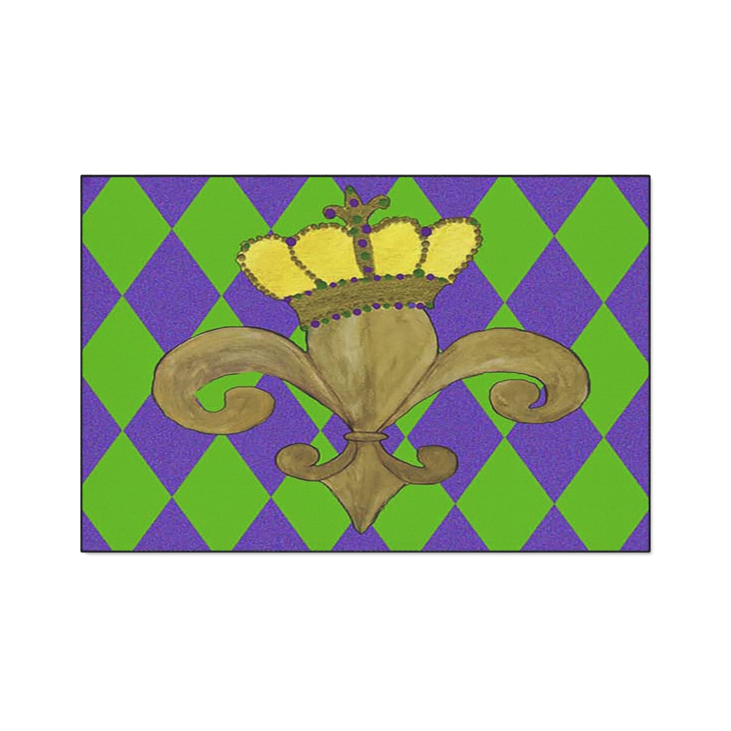 Floor Mat - Mardi Gras Gold Fleur De Lis on Purple and Yellow Background, Non-Skid Backing, 5 Sizes Available