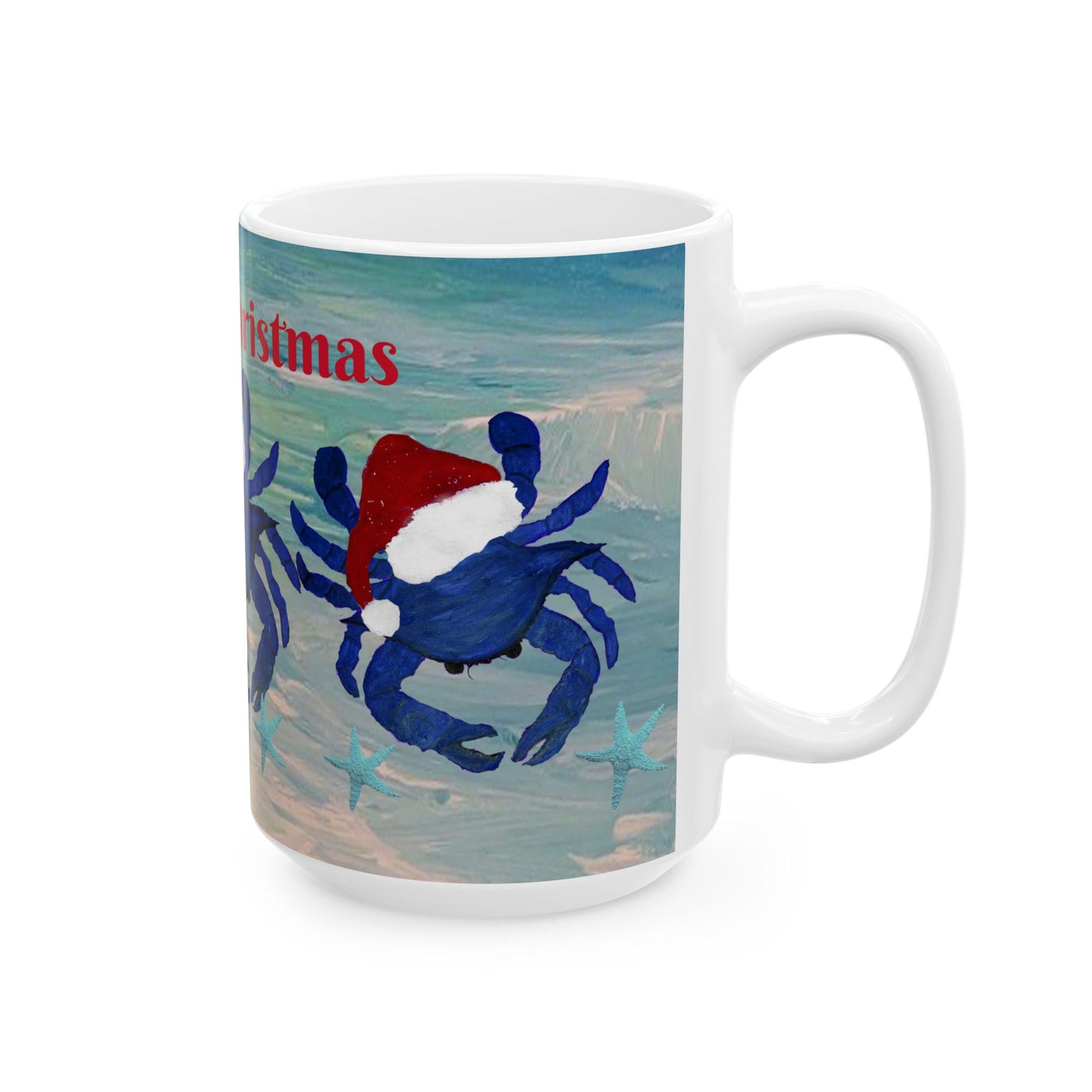 Crabby Christmas blue crab in clearwater beach coastal Holiday party Ceramic Mug (11oz, 15oz) - Coffee Cup - Funny Christmas Gift mug.