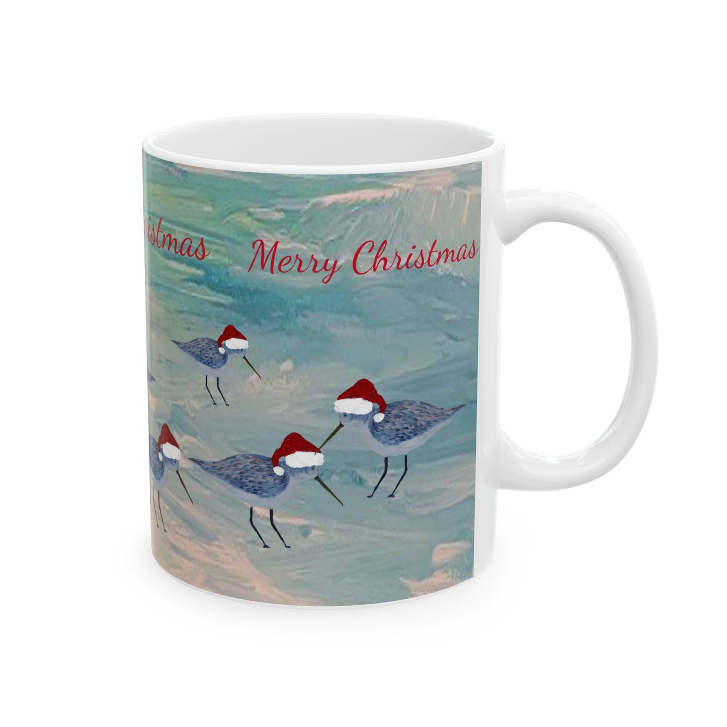 Sandpipers Christmas on clearwater beach  Ceramic Mug (11oz, 15oz) - Coastal Holiday Coffee Cup - Great Christmas Gift