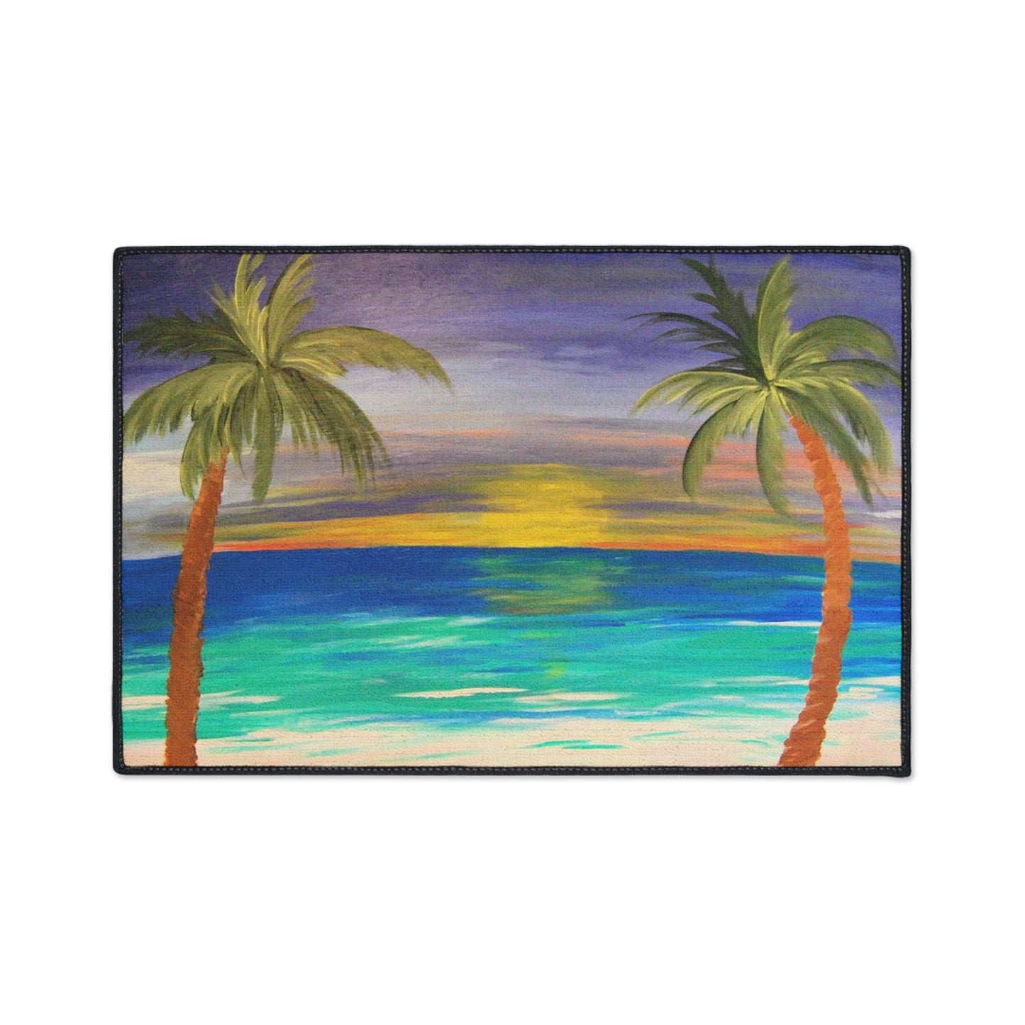 Sunset palm beach tropical home theme coastal door floormat for indoor or outdoor with Non-Skid Backing, 5 Sizes Available