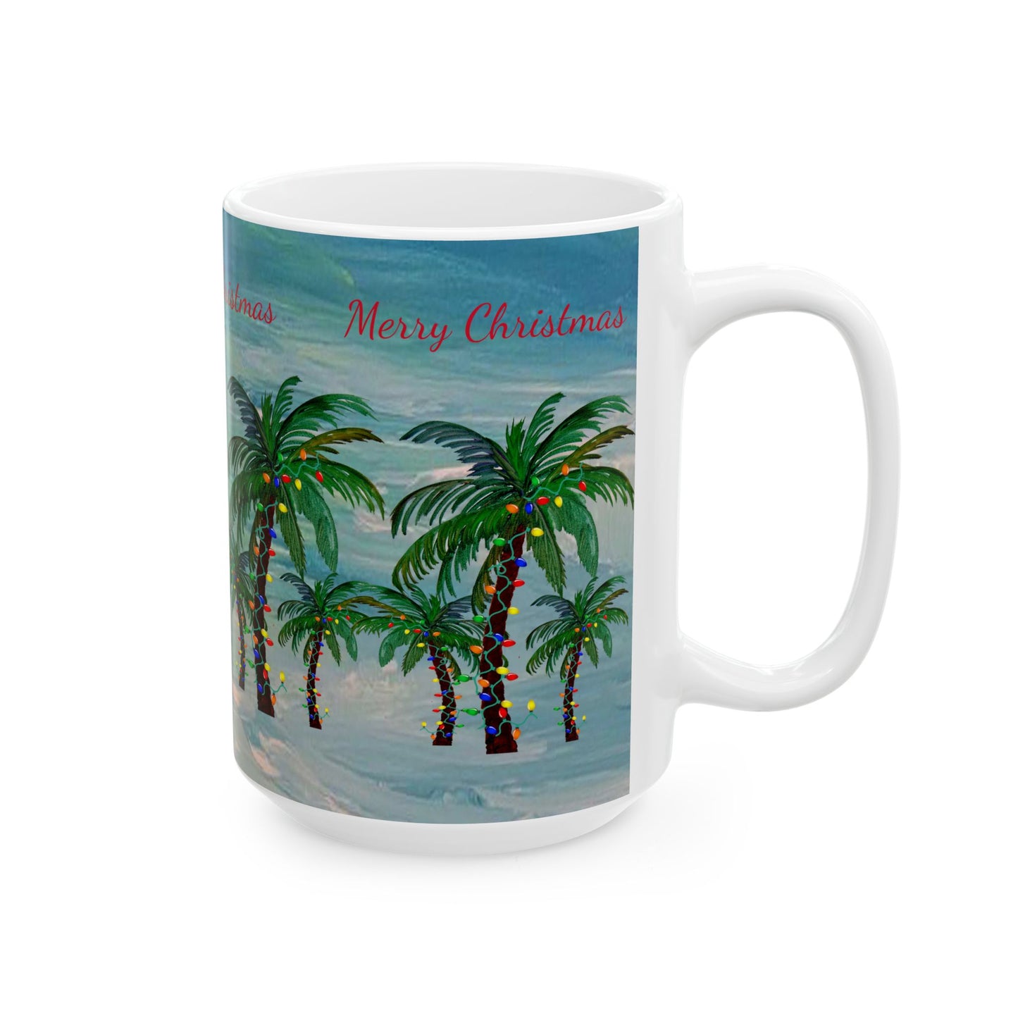 Christmas Palm Trees Ceramic Mug (11oz, 15oz) - Coastal Holiday Coffee Cup - Great Christmas Gift