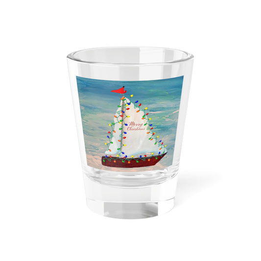 Nautical Christmas sailboats parade Holiday party barware tropical theme Shot Glass, 1.5oz