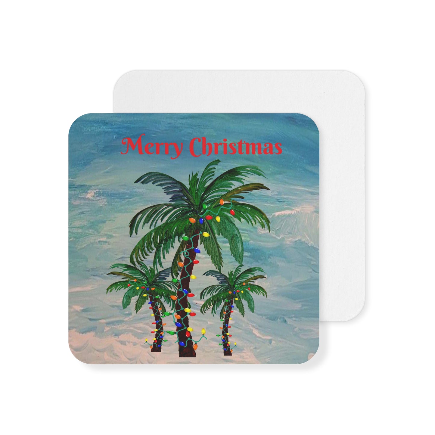 Palm trees Christmas tropical Holiday party Coasters Set Hardboard (50 or 100 pcs) Size 4 x 4 inches.