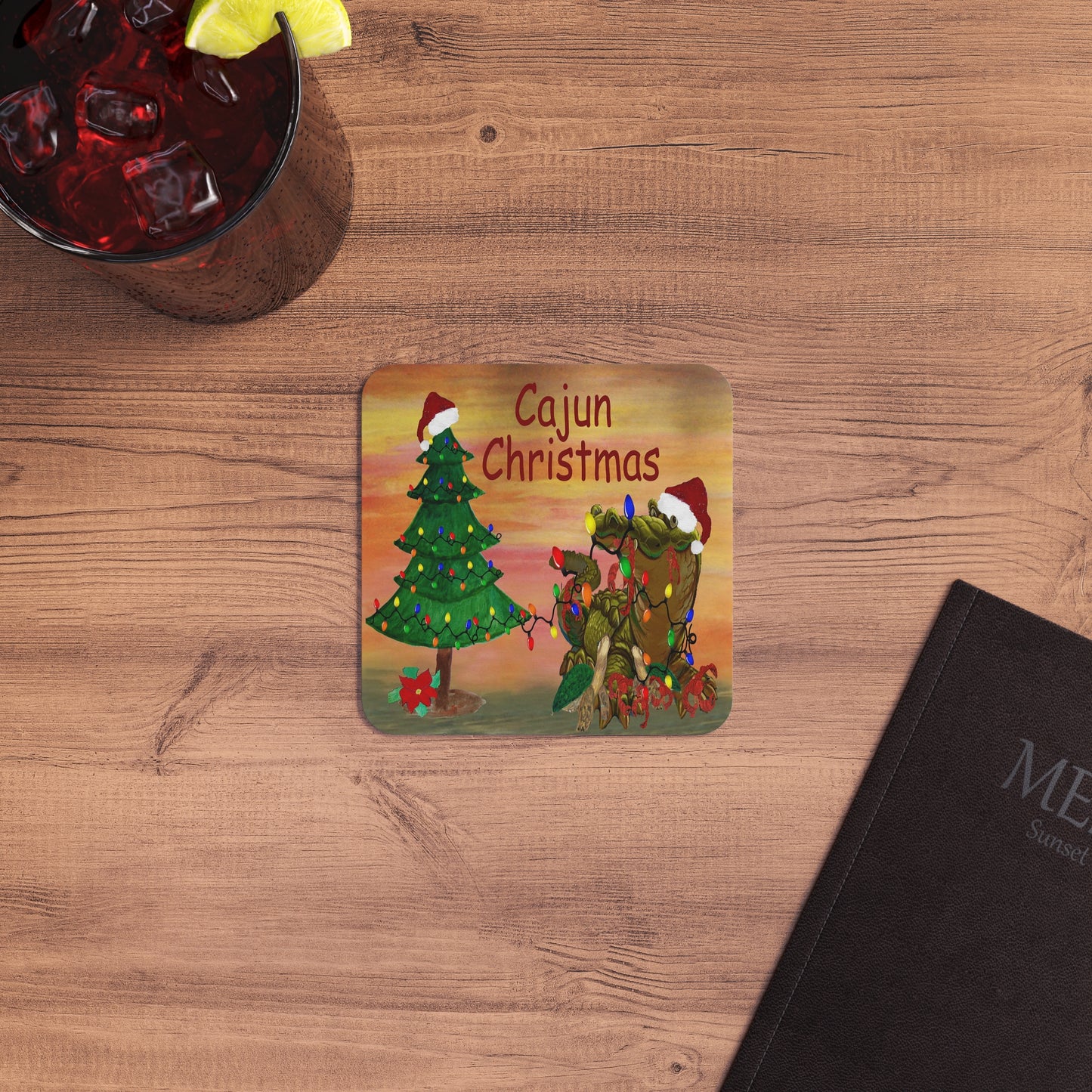 Cajun Christmas Coasters Set bayou Party Bar Hardboard (50 or 100 pcs) Size 4 x 4 inches.