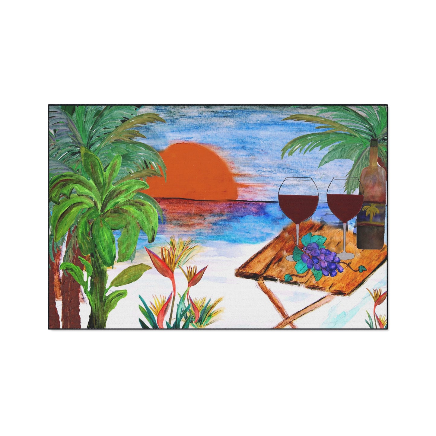 Sunset beach wine themed door mat rug with non-skid backing Doormat Rug