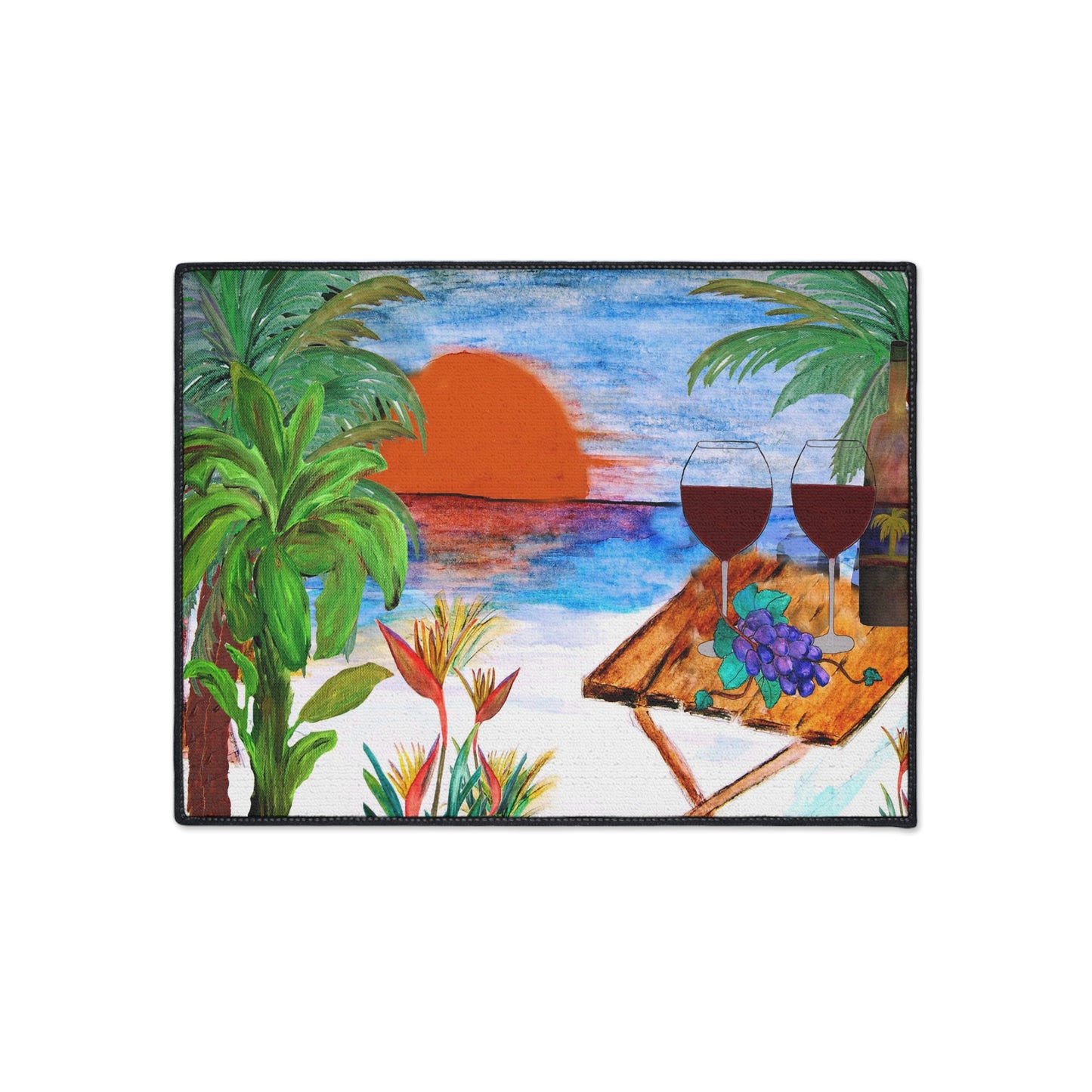 Sunset beach wine themed door mat rug with non-skid backing Doormat Rug