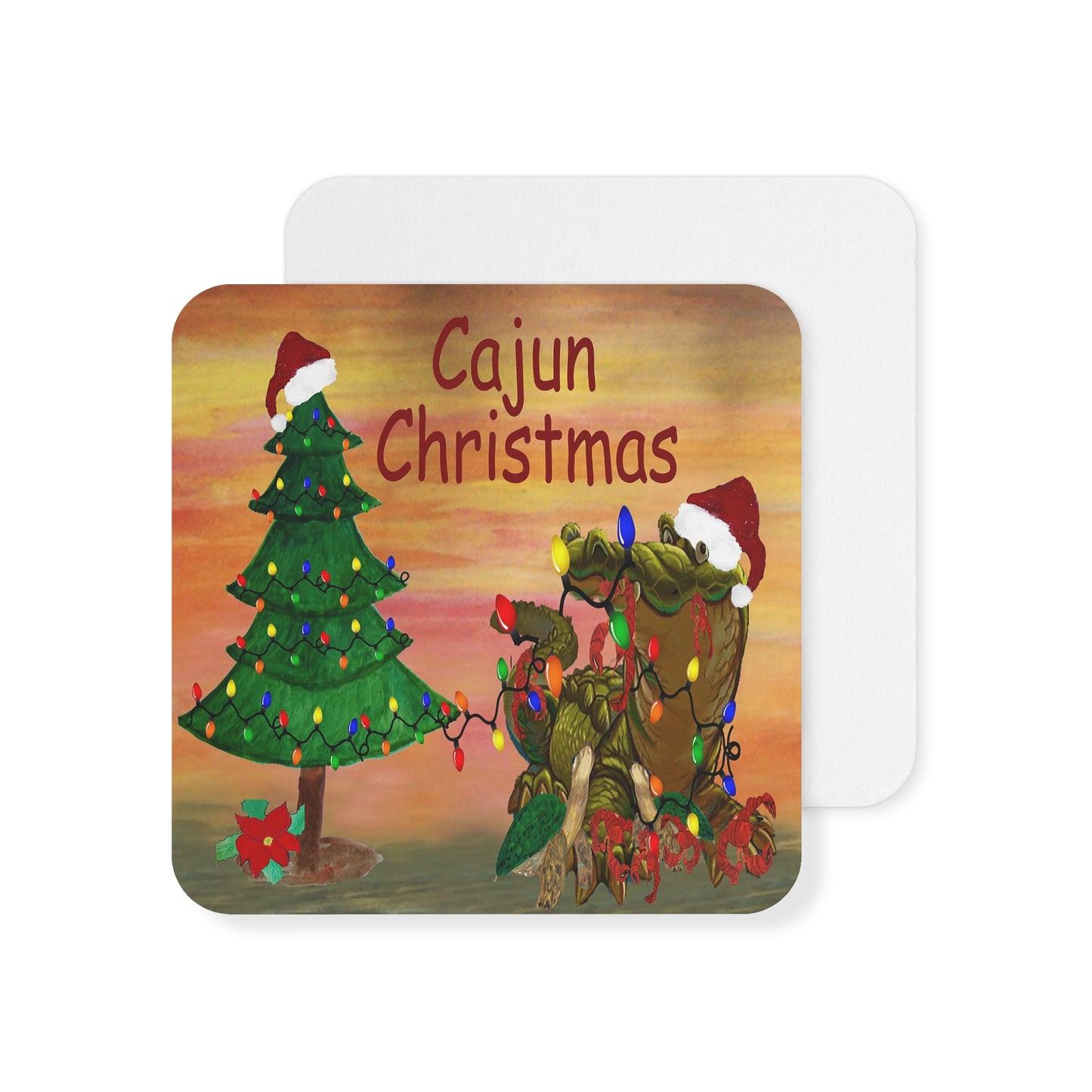 Cajun Christmas Coasters Set bayou Party Bar Hardboard (50 or 100 pcs) Size 4 x 4 inches.