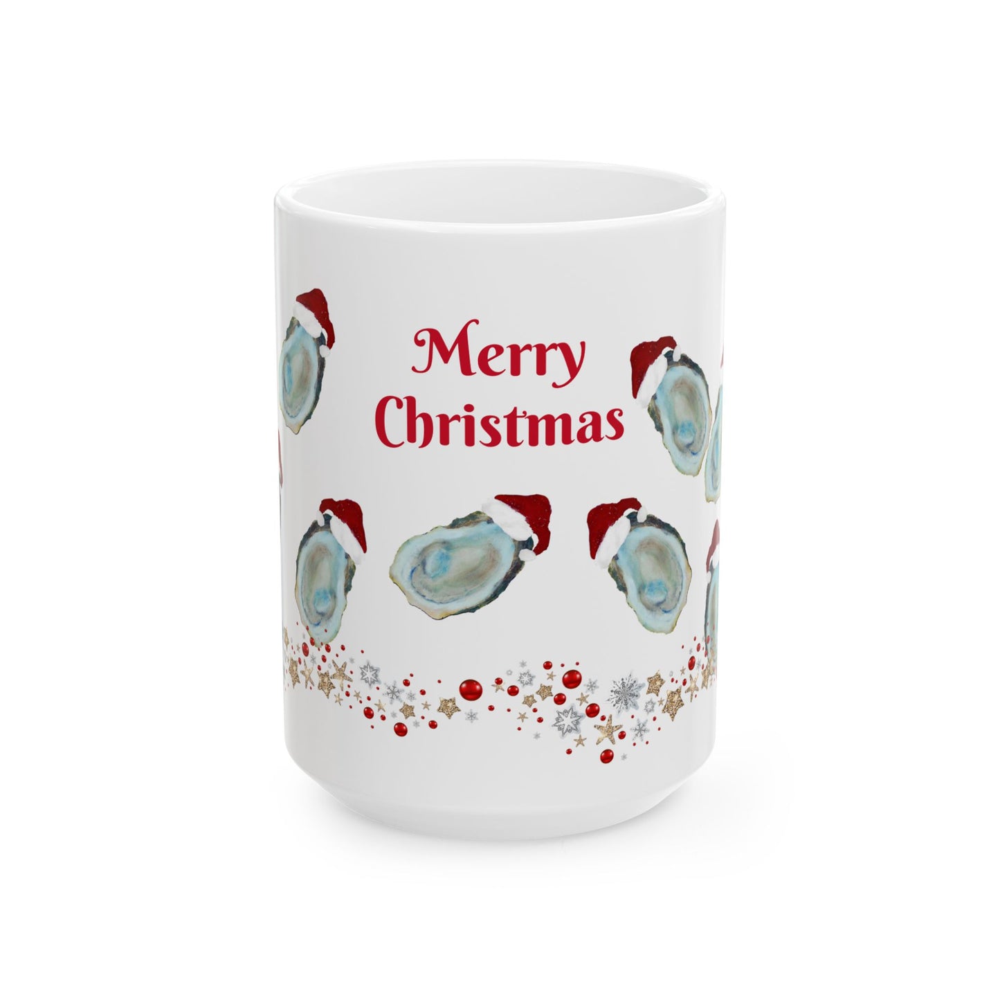 Coastal Christmas Santa oyster shells home seashells Christmas Ceramic Mug (11oz, 15oz) - Holiday Coffee Cup - Great Christmas Gift. Coastal kitchen mugs.