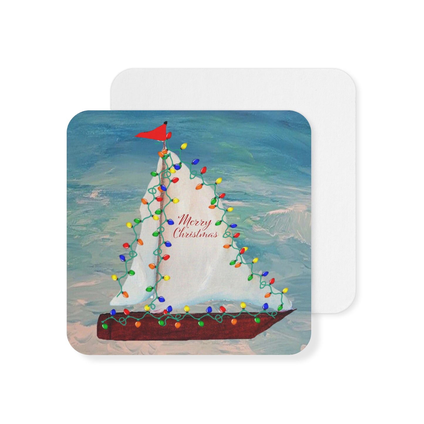 Christmas nautical boat parade with colorful Holiday lights party Coasters Set Hardboard (50 or 100 pcs) Size 4 x 4 inches.