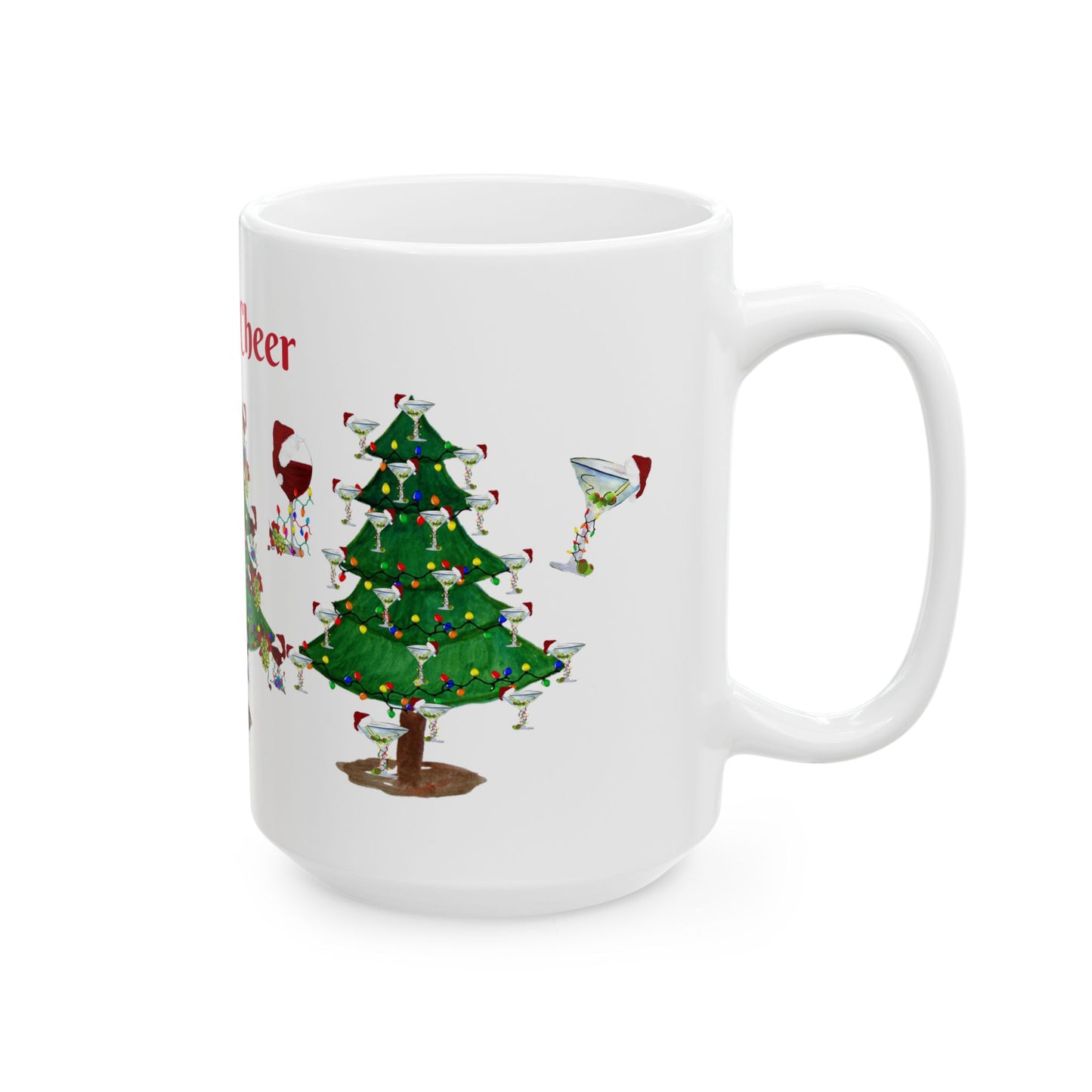 Festive Holiday cocktails of wine, martinis and margaritas decorated on Christmas trees cocktails Ceramic Mug (11oz, 15oz) - Holiday Coffee Cup - Great Christmas Gift