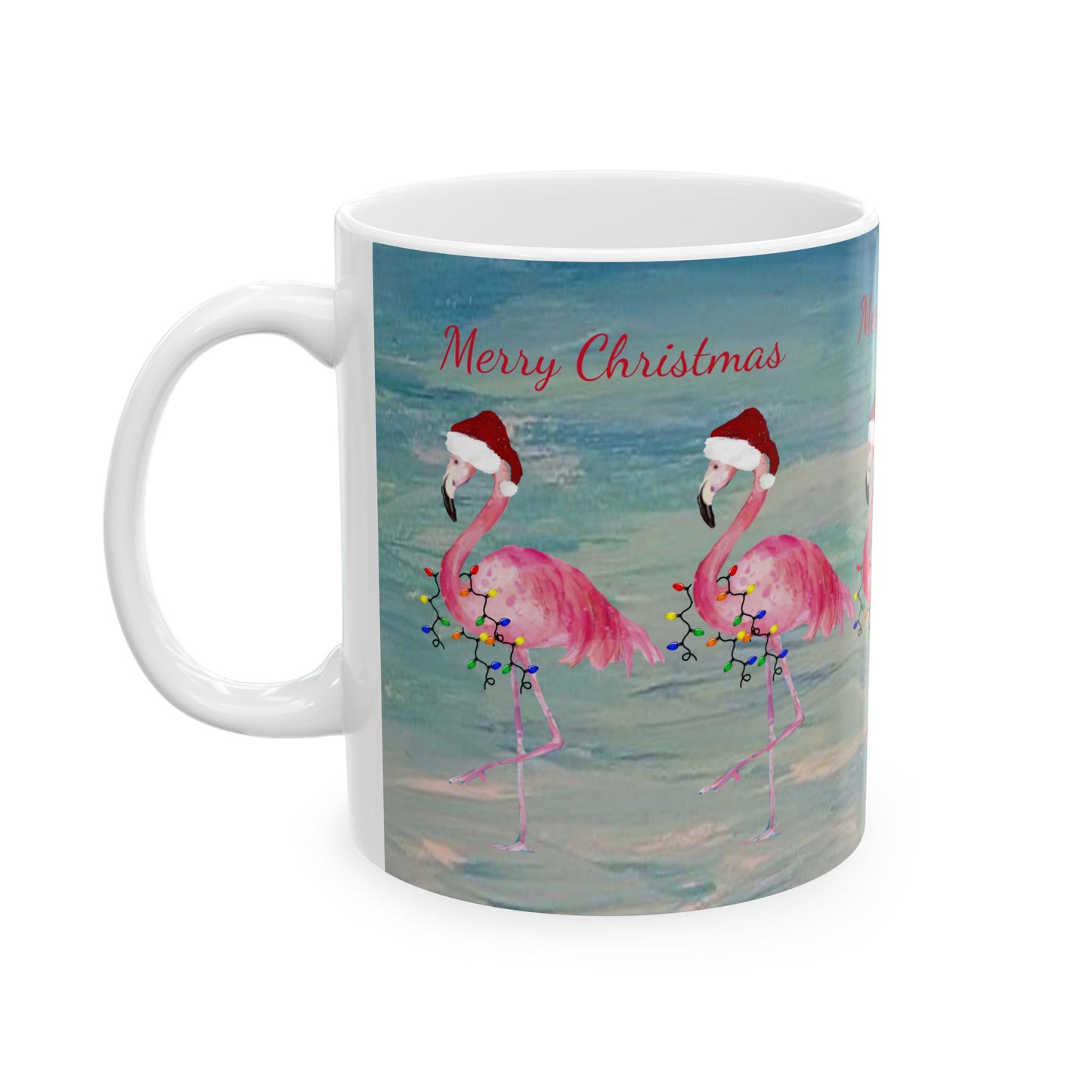 Flamingo Christmas on clearwater beach  Ceramic Mug (11oz, 15oz) - Coastal Holiday Coffee Cup - Great Christmas Gift