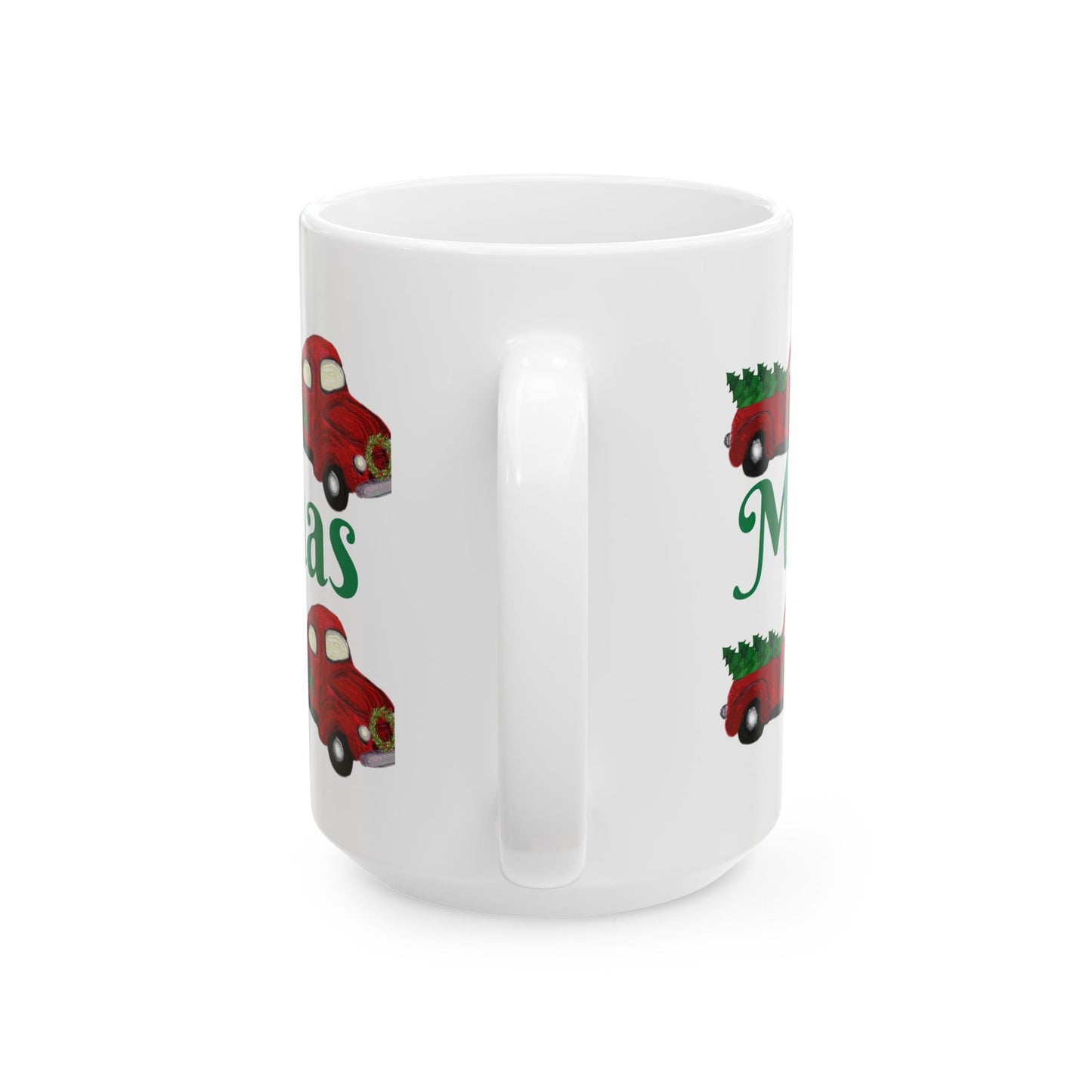 Red country pick up truck  Christmas Ceramic Mug (11oz, 15oz) - Coastal Holiday Coffee Cup - Great Christmas Gift