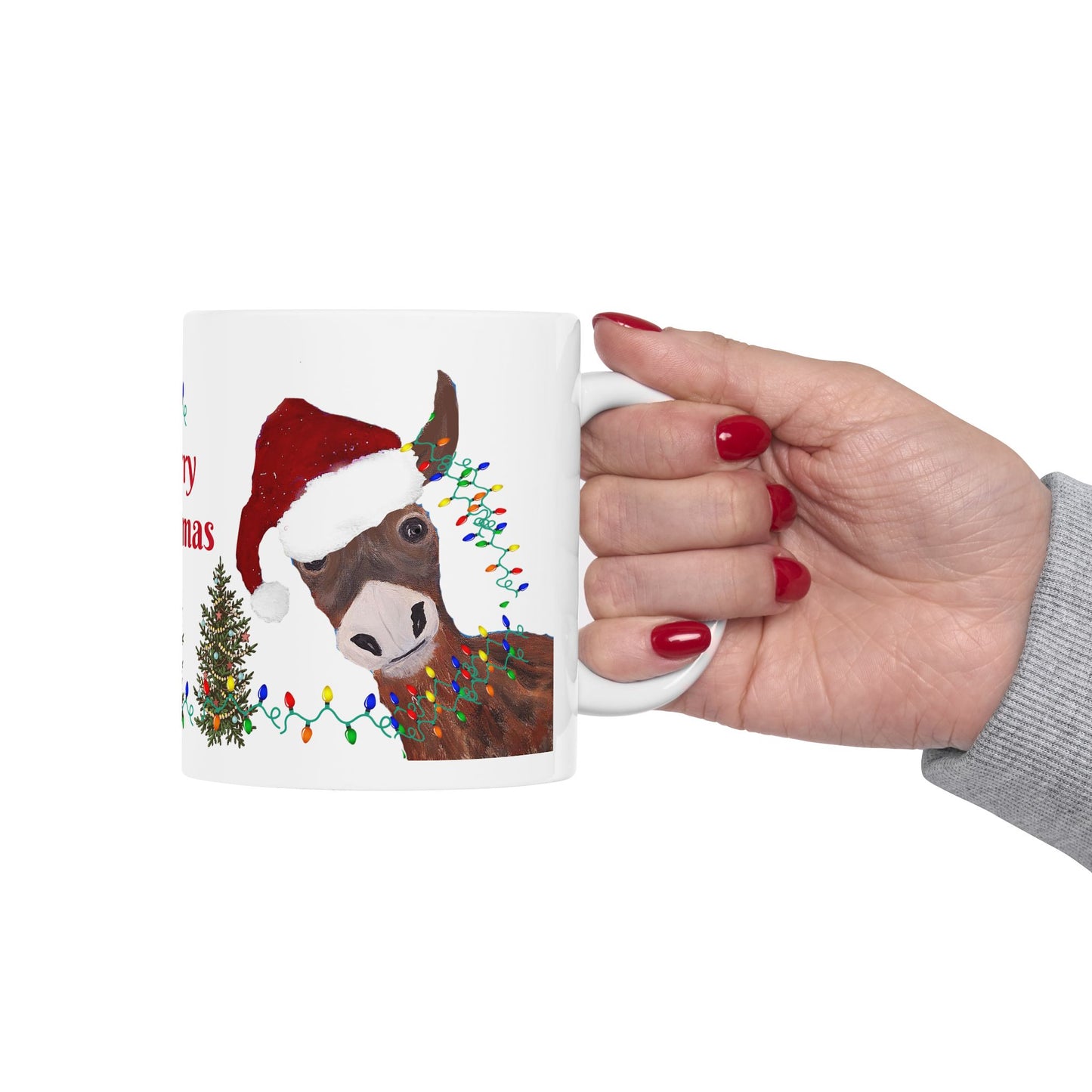 Donkey Country home Holiday Christmas Ceramic Mug (11oz, 15oz) - Holiday Coffee Cup - Great Christmas Gift. Farm house gift.