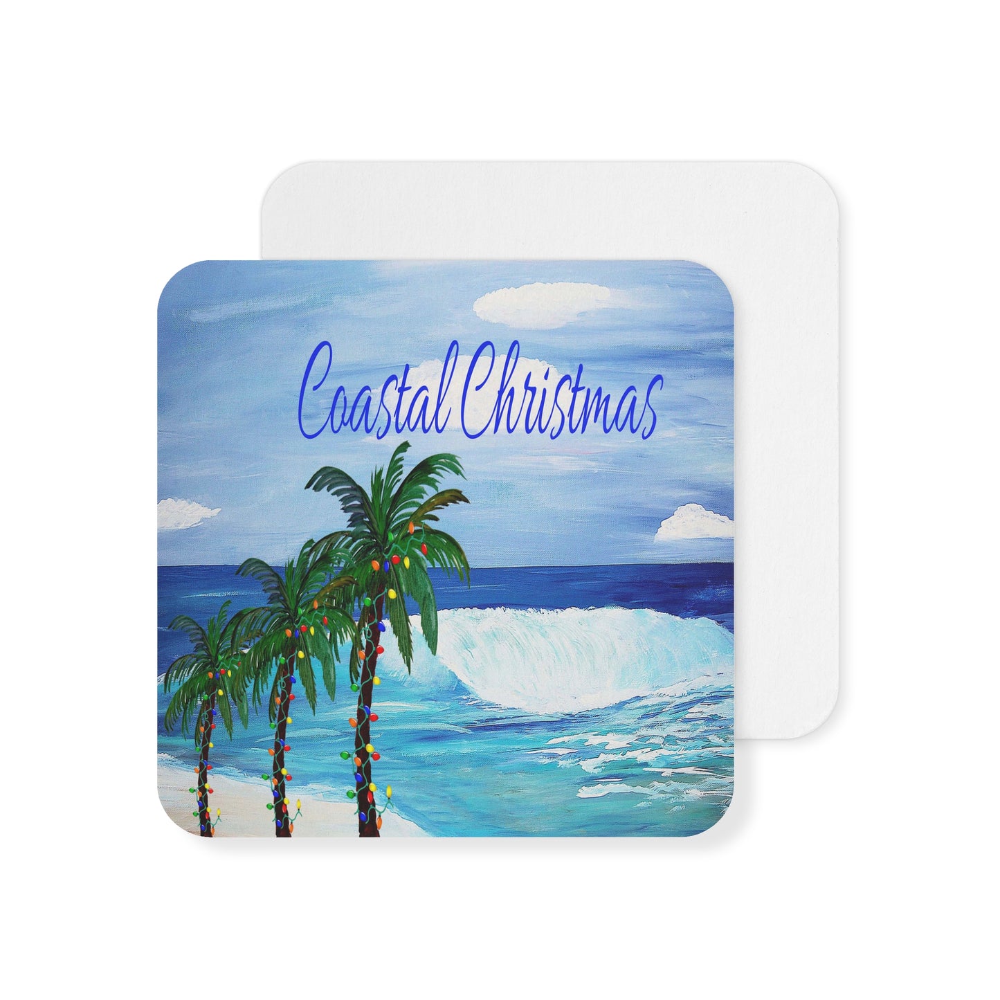 Coastal Christmas tropical Holiday party Coasters Set Hardboard (50 or 100 pcs) Size 4 x 4 inches.