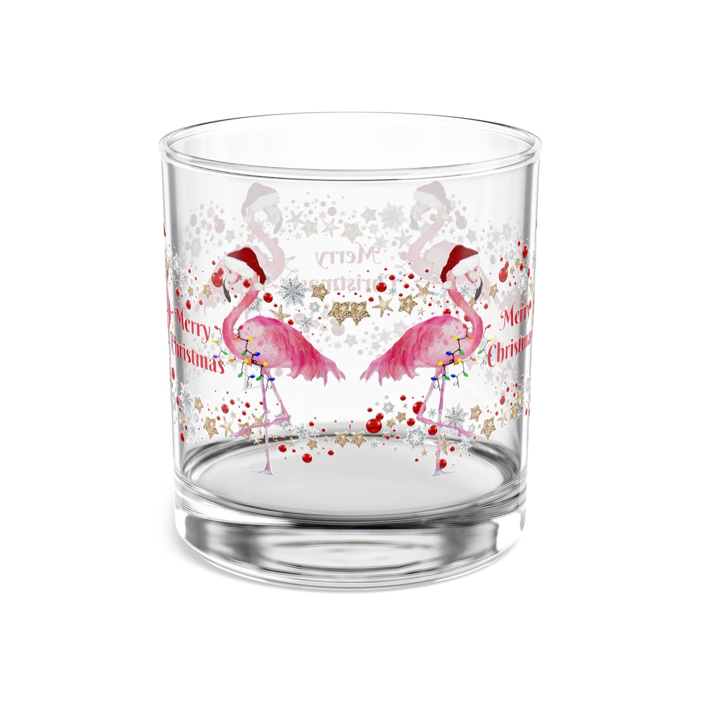 Flamingos Christmas coastal tropical Holiday party Rocks Glass, 10oz