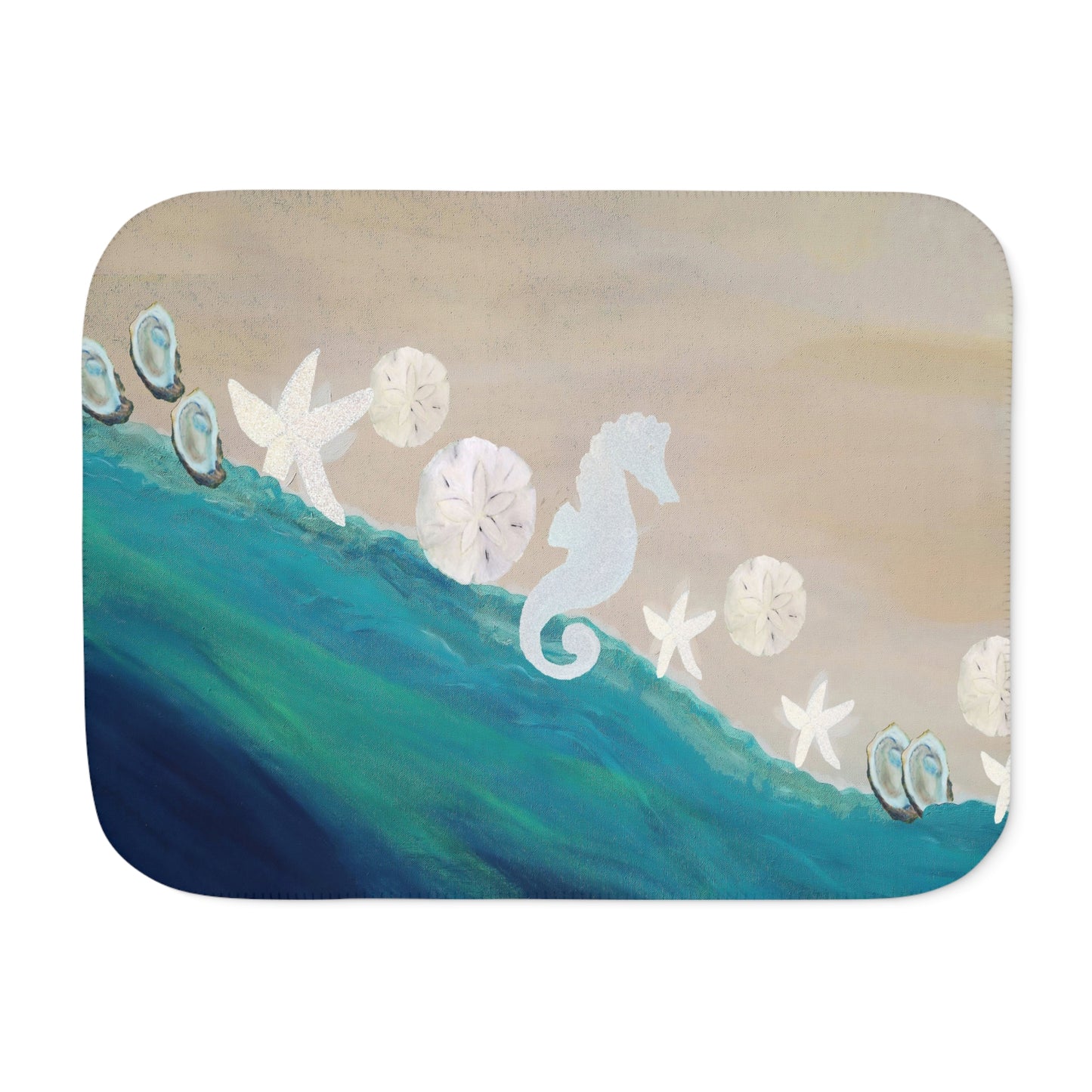 Coastal shores with seahorse, seashells and starfish art Sherpa Blanket, Coastal beach Design, Two Colors