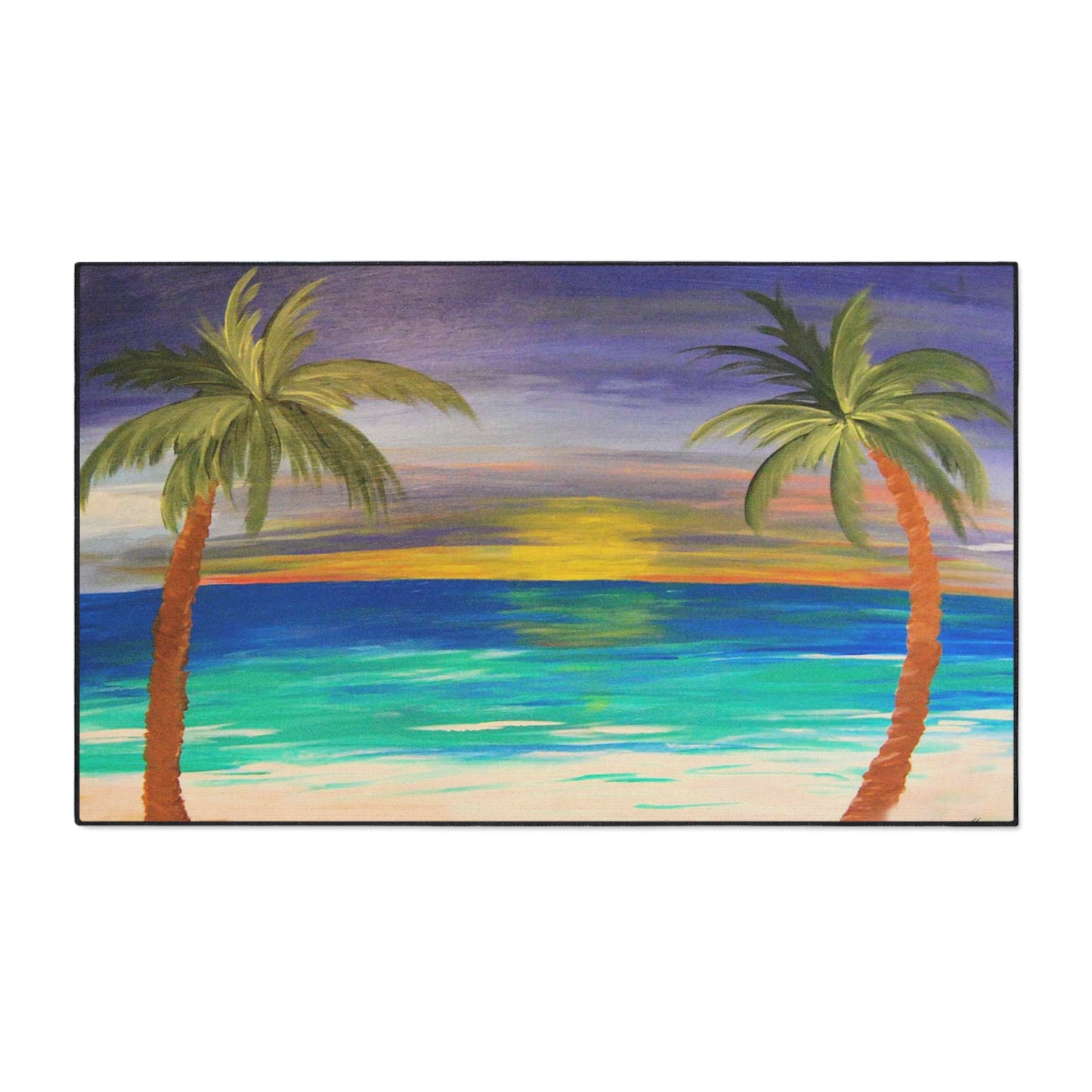 Sunset palm beach tropical home theme coastal door floormat for indoor or outdoor with Non-Skid Backing, 5 Sizes Available