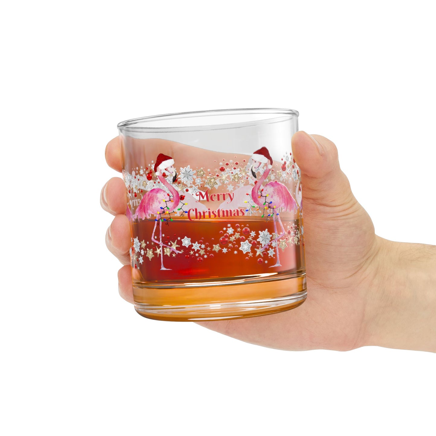 Flamingos Christmas coastal tropical Holiday party Rocks Glass, 10oz