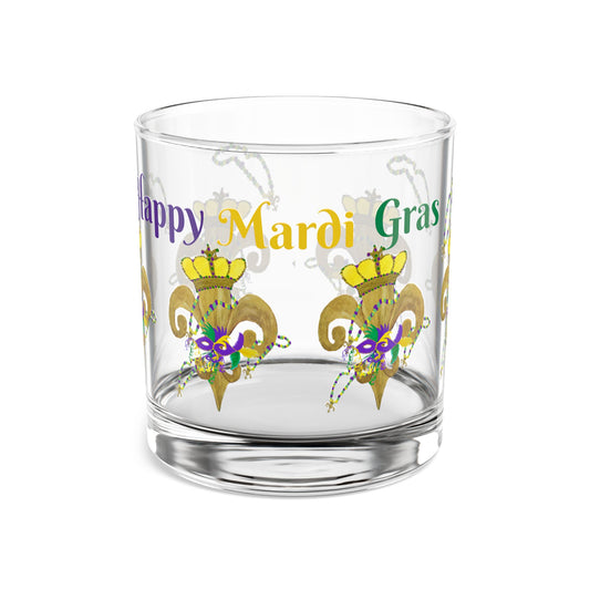 Mardi Gras old fleur de lis and beads party barware party cocktail Rocks Glass, 10oz