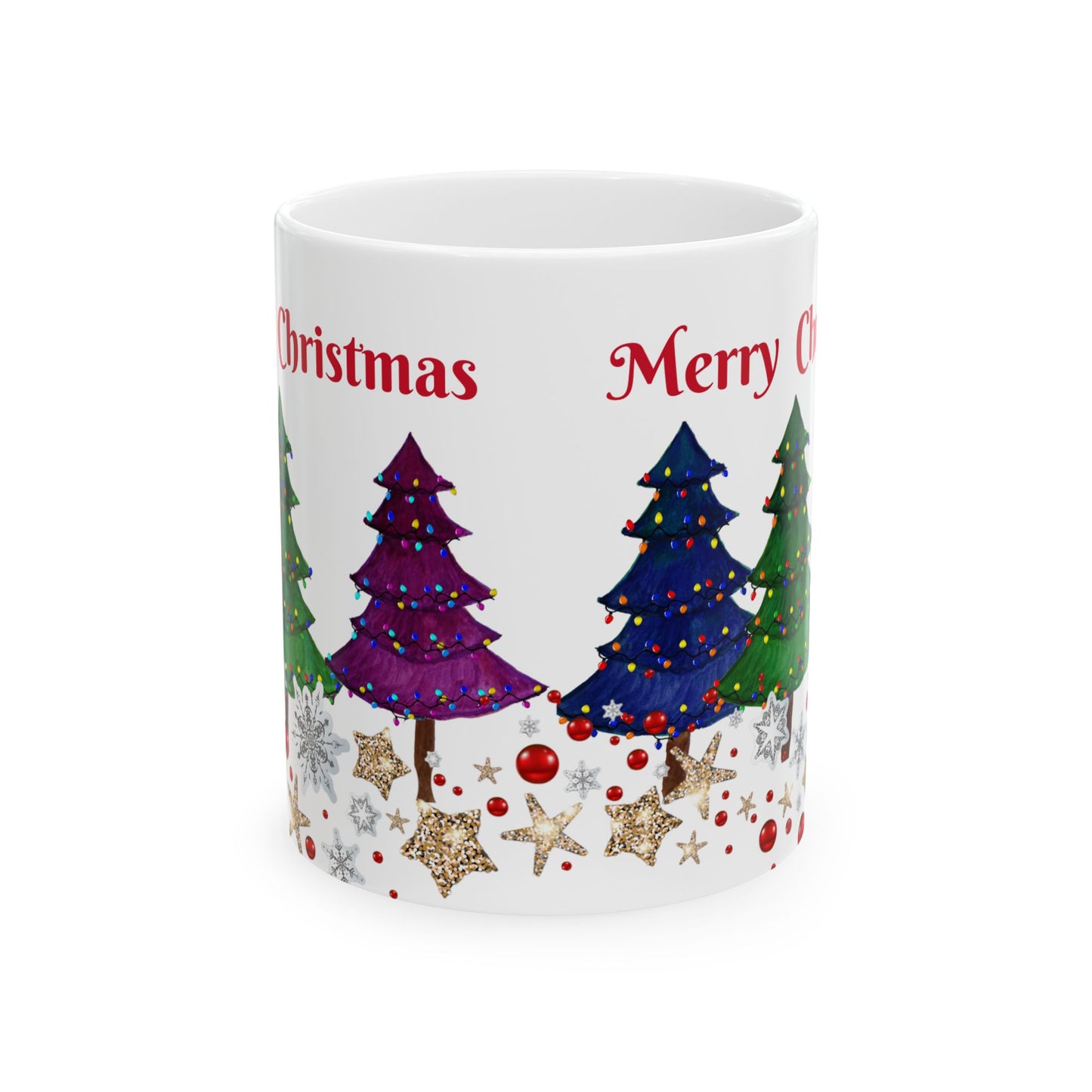 Festive Holiday Christmas trees Ceramic Mug (11oz, 15oz) - Holiday Coffee Cup - Great Christmas Gift