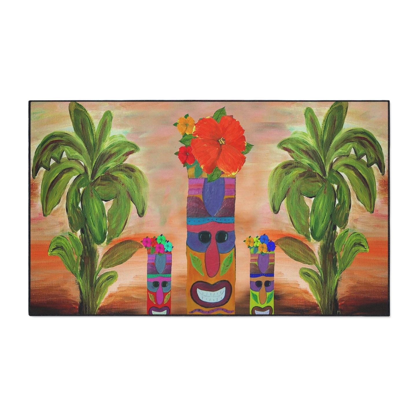 Tiki man tropical theme coastal door floormat for indoor or outdoor with Non-Skid Backing, 5 Sizes Available