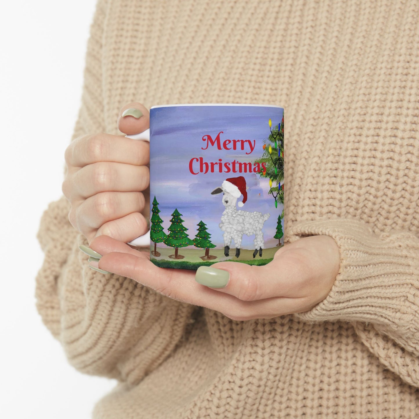 Sheep Country home Holiday Christmas Ceramic Mug (11oz, 15oz) - Holiday Coffee Cup - Great Christmas Gift. Farm house gift.