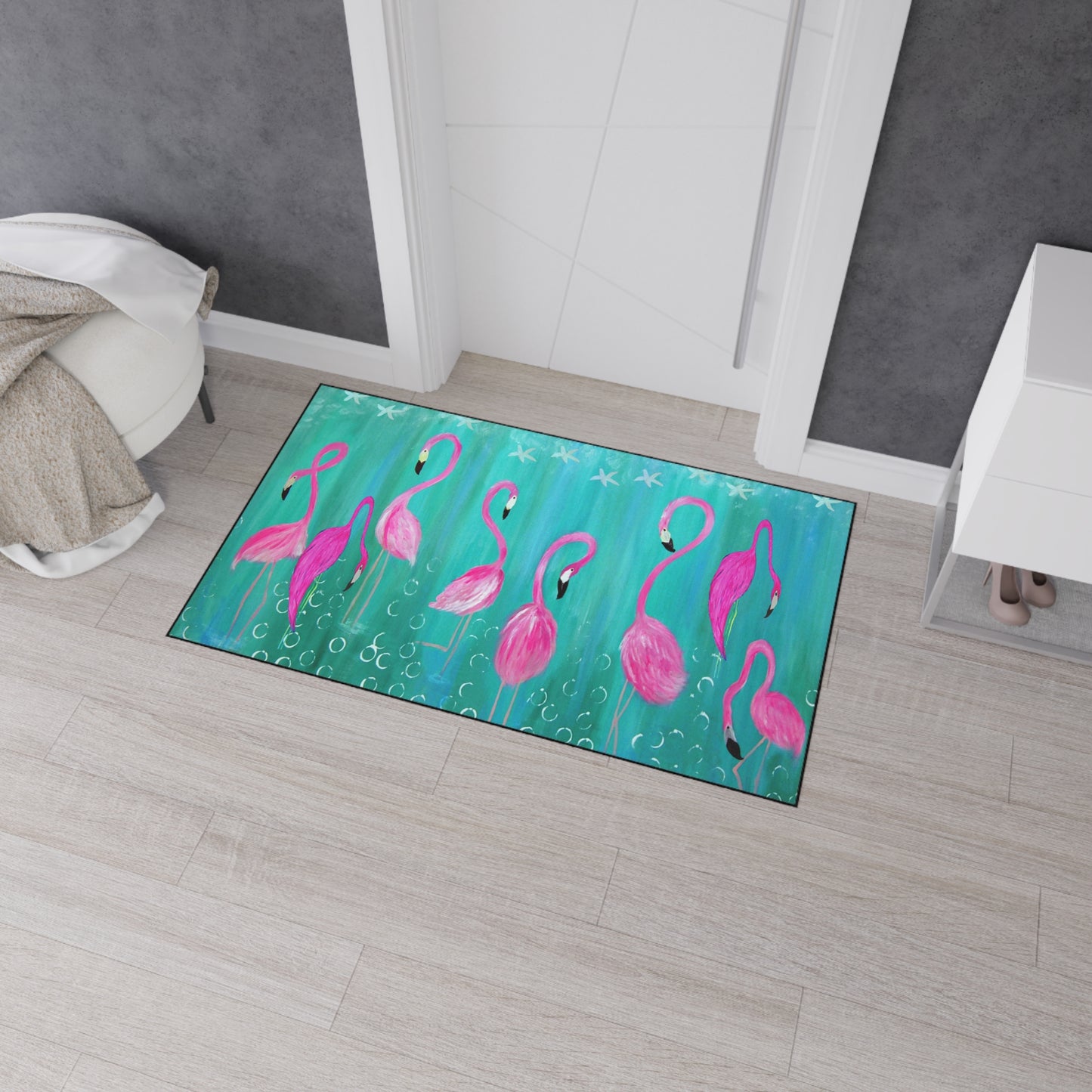 Coastal Flamingos tropical birds door floormat beach Home Rug with Non-Skid Backing