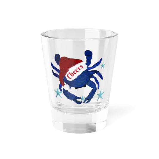 Cheers blue crab shooters Holiday festive party barware tropical theme Shot Glass, 1.5oz. Christmas bar shot glasses. Santa blue crab.