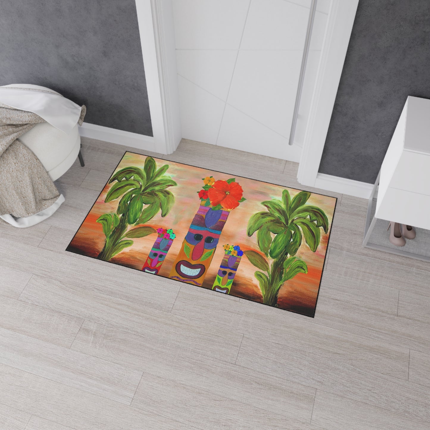 Tiki man tropical theme coastal door floormat for indoor or outdoor with Non-Skid Backing, 5 Sizes Available