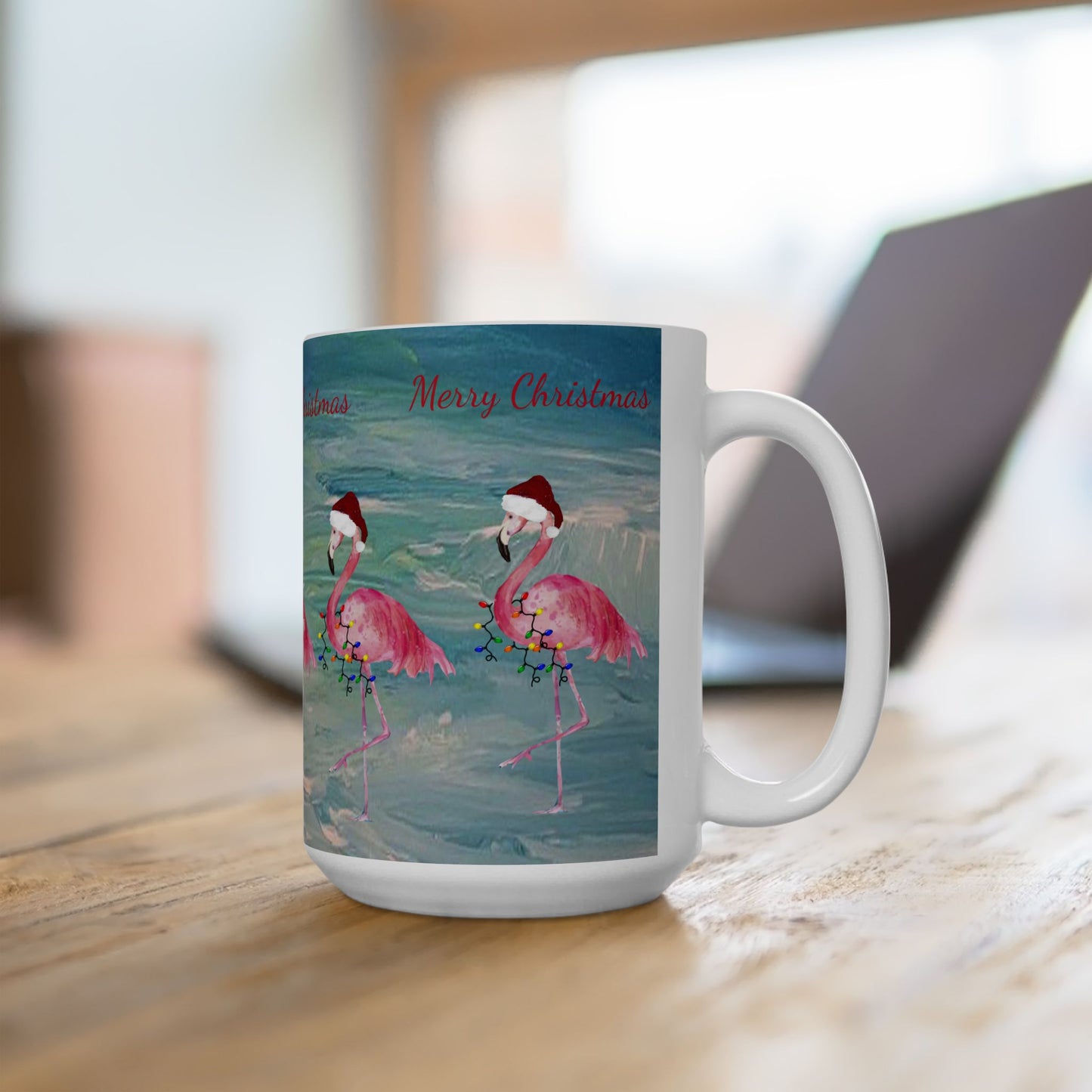 Flamingo Christmas on clearwater beach  Ceramic Mug (11oz, 15oz) - Coastal Holiday Coffee Cup - Great Christmas Gift