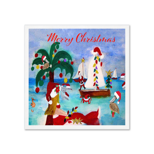 Christmas Boat Parade Holiday Party Coastal Uncoined Napkins With My Art.