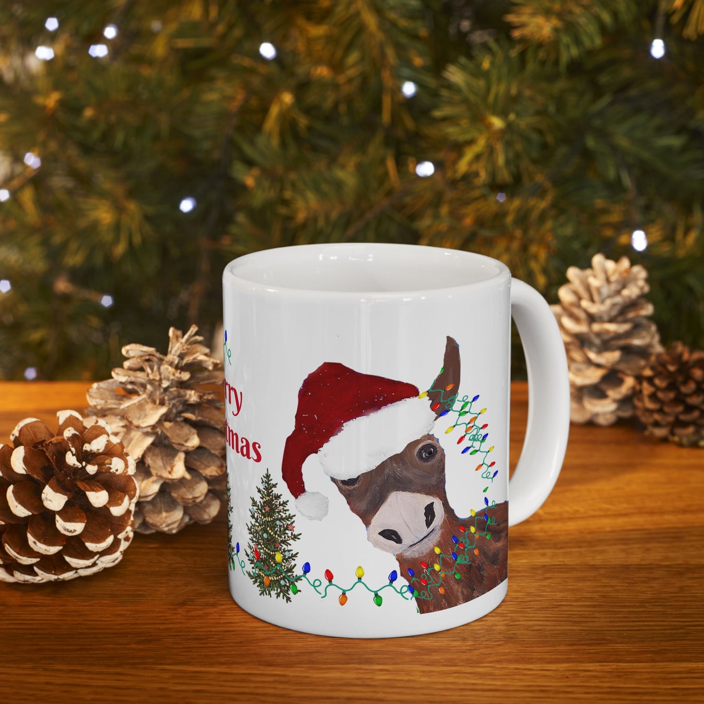 Donkey Country home Holiday Christmas Ceramic Mug (11oz, 15oz) - Holiday Coffee Cup - Great Christmas Gift. Farm house gift.