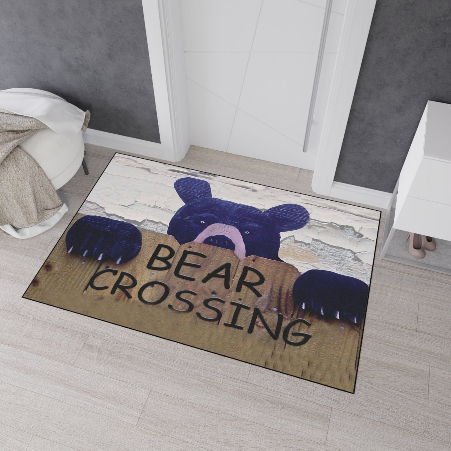 Bear crossing door floormat black bear Theme Non-Skid Backing. Available in 5 sizes with non-skid backing.