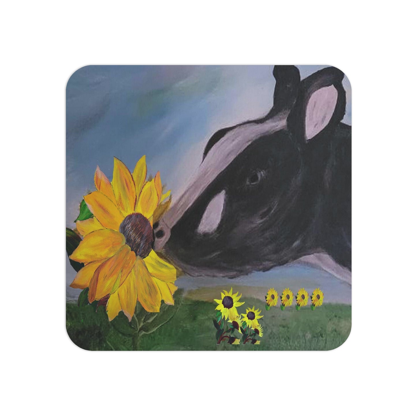 Farmhouse Coasters Set, Sunflower Cow Art Coasters, Rustic Kitchen Decor, Gift for Farmers, Barware Accessories, Floral Home Decor