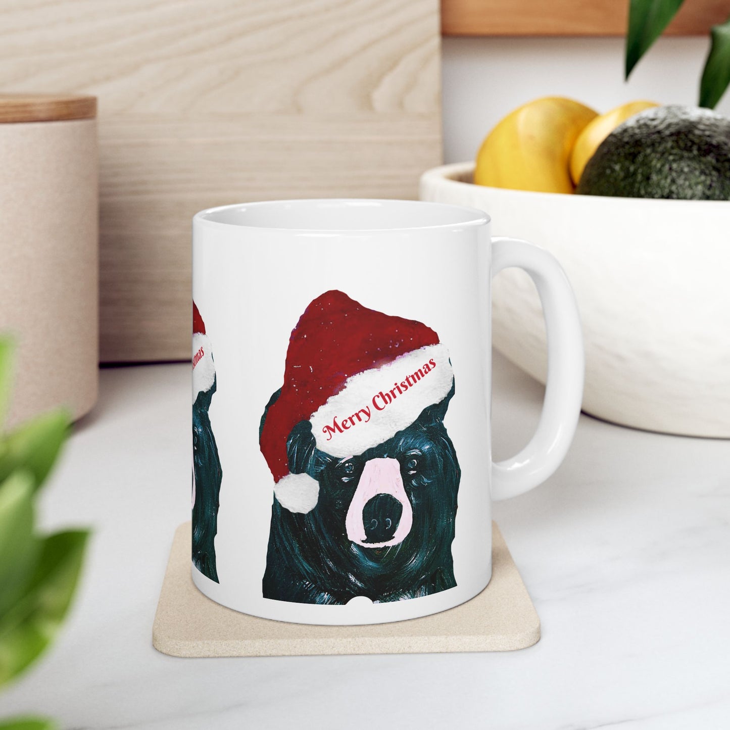 Christmas bear Holiday drinkware coffee Ceramic Mug (11oz, 15oz) - Coastal Holiday Coffee Cup - Great cabin decor kitchen Christmas Gift