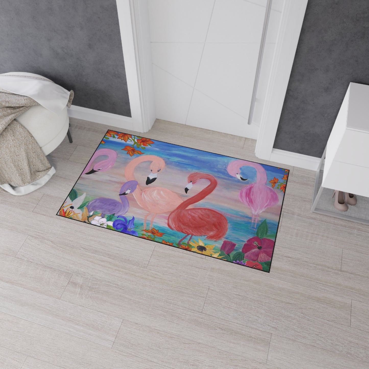 Copy of Floor Mat - Flamingo Garden Coastal Beach Tropical Home Rug with Non-Skid Backing