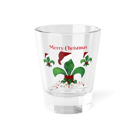 Fleur de lis Christmas festive party barware tropical theme Shot Glass, 1.5oz. Santa fleur de lis party bar gift. Reg, green,white.